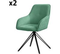 ML-Design Set 2X Silla de Comedor Giratoria con Respaldo y Reposabrazos Asiento Verde de Tela Tejida Tapizado con Patas de Metal Sillón Diseño Ergonómico Moderno para Salón, Escritorio o Cocina