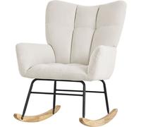 ML-Design Mecedora con Funda de Rizo Beige Tumbona con Guías de Madera Sillón Ergonómico Reclinable con Reposabrazos Diseño Elegante Mueble Tapizado para Relax Salón Dormitorio Balcón