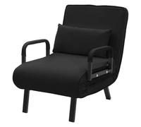ML-Design Sillón Cama 3en1, Sofá Individual de 1 Plaza, Butaca Plegable con Respaldo Ajustable, Estructura de Acero y Chenilla Negro, Silla de Relajación para Invitados, Salón o Dormitorio