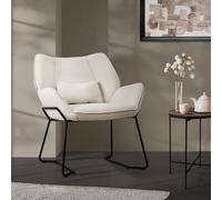 ML-Design Sillón de Relax para el Salón, Butaca de Lectura con Respaldo | Inclinado, Poltrona con Cojín Lumbar y Reposabrazos, Silla con Tapizado en Tela Beige, Diseño Moderno, para Dormitorio