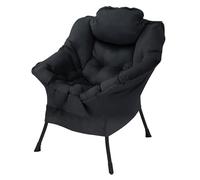 ML-Design Sillón de Salón, Negro Asiento Reclinable de Comedor con Reposabrazos y Bolsillo Lateral Diseño Ergonómico Sofá de TV con Almohada Mueble con Estructura de Acero Patas de Metal Negro