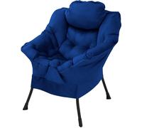 ML-Design Sillón de Salón, Azul Oscuro Asiento Reclinable de Comedor con Reposabrazos y Bolsillo Lateral Diseño Ergonómico Sofá de TV con Almohada Mueble con Estructura de Acero Patas de Metal Negro