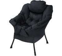 ML-Design Sillón de Salón, Negro Asiento Reclinable de Comedor con Reposabrazos y Bolsillo Lateral Diseño Ergonómico Sofá de TV con Almohada Mueble con Estructura de Acero Patas de Metal Negro