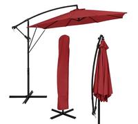 ML-Design Sombrilla de Jardín Ø 300 cm de Aluminio Rojo Parasol Voladiza de Terraza, Giratoria 360°, Inclinable y con Manivela Protección Solar UV50+ e Impermeable, incluye Soporte y Funda