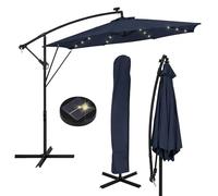 ML-Design Sombrilla de Jardín con LED Solar Ø300cm Aluminio Azul Marino Parasol Voladiza de Terraza, Giratoria 360° Inclinable con Manivela Protección Solar UV50+ e Impermeable, incl. Soporte y Funda
