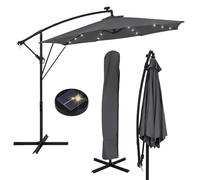 ML-Design Sombrilla de Jardín con LED Solar Ø300cm de Aluminio Antracita Parasol Voladiza de Terraza, Giratoria 360° Inclinable con Manivela Protección Solar UV50+ e Impermeable, incl. Soporte y Funda