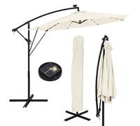 ML-Design Sombrilla de Jardín con LED Solar Ø300cm de Aluminio Beige Parasol Voladiza de Terraza, Giratoria 360° Inclinable con Manivela Protección Solar UV50+ e Impermeable, incl. Soporte y Funda