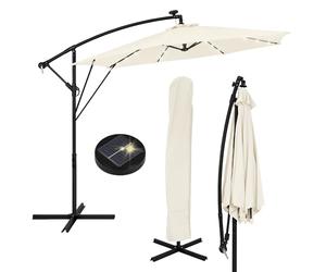 ML-Design Sombrilla de Jardín con LED Solar Ø300cm de Aluminio Beige Parasol Voladiza de Terraza, Giratoria 360° Inclinable con Manivela Protección Solar UV50+ e Impermeable, incl. Soporte y Funda