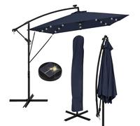 ML-Design Sombrilla de Jardín con LED Solar Ø330cm Aluminio Azul Marino Parasol Voladiza de Terraza, Giratoria 360° Inclinable con Manivela Protección Solar UV50+ e Impermeable, incl. Soporte y Funda