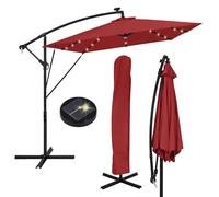 ML-Design Sombrilla de Jardín con LED Solar Ø330cm Aluminio Rojo Parasol Voladiza de Terraza, Giratoria 360° Inclinable con Manivela Protección Solar UV50+ e Impermeable, incl. Soporte y Funda