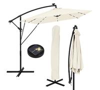 ML-Design Sombrilla de Jardín con LED Solar Ø330cm de Aluminio Beige Parasol Voladiza de Terraza, Giratoria 360° Inclinable con Manivela Protección Solar UV50+ e Impermeable, incl. Soporte y Funda