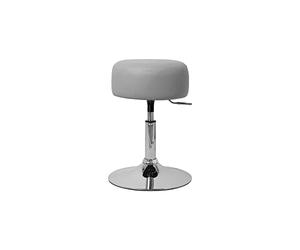 ML-Design Taburete de Maquillaje Acero Cromado Gris Claro Asiento Redondo Ø 33cm Tocador Silla Giratoria Regulable en Altura 52-65cm Mueble Make Up Tapizado Ergonómico con Funda de Imitación Polipiel