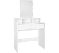 ML-Design Tocador blanco con espejo led dos cajones y taburete