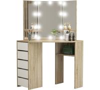 ML-Design Tocador LED, blanco/sonoma, 110x141,5x54 cm, aglomerado MDF