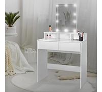 ML-Design Tocador Moderno con 2 Cajónes y 3 Compartimentos Abiertos y Espejo con LED 80 x 40 x 140 cm Blanco Madera Aglomerado Revestido Mesa de Peluquería Cómoda Retoques Maquillaje Gabinete Make Up