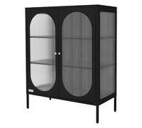ML-Design Vitrina de Salón Negra 80x102,5x40 cm, Armario de Acero con 3 Estantes de Almacenamiento y 2 Puertas, Mueble de Metal, Estilo Industrial, Estantería Archivador de Oficina con Asa Oro Rosa