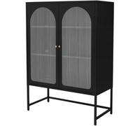 ML-DESIGN Vitrina negra 85x120x40cm con 2 puertas y 3 cajones, mueble metálico archivador