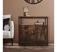 ML-Desing Aparador de Madera Marrón Vintage 80x80,5x50,5 cm Marco de Metal Negro Mate Cómoda con 2 Puertas y Compartimento Abierto Mueble de Diseño Industrial Armario Alto de Almacenaje para Hogar