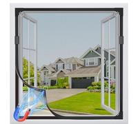 MLEJU Mosquitera Ventana Magnetica,130×140cm Malla de Fibra de Vidrio,Ajustable Mosquiteras para Ventanas Magneticas, Fácil Instalación sin Taladrar, Fácil de Limpiar- Marco Negro y Red Negro