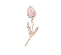 MLEPUS Broche de tulipán rosa con diamantes de imitación para mujeres y niñas, delicado y elegante broche de flores botánicas, broche de solapa, accesorio de vestir, día de San Valentín, boda, fiesta