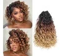 MLETUILPS Pre Looped Ocean Wave Crochet Hair 8 packs Boho Curly Crochet Hair Short Ocean Braids Pre Twisted Synthetic Deep Wavy Crochet Braids for Women (1B/30/27#, 10 pulgadas)