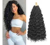 MLETUILPS Pre Looped Ocean Wave Crochet Hair 8 packs Boho Curly Crochet Hair Short Ocean Braids Pre Twisted Synthetic Deep Wavy Crochet Braids for Women (1B#, 18 pulgadas)