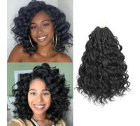 MLETUILPS Pre Looped Ocean Wave Crochet Hair 8 packs Boho Curly Crochet Hair Short Ocean Braids Pre Twisted Synthetic Deep Wavy Crochet Braids for Women (1B#, 10 pulgadas)