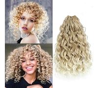 MLETUILPS Pre Looped Ocean Wave Crochet Hair 8 packs Boho Curly Crochet Hair Short Ocean Trenzas Pre Twisted Synthetic Deep Wavy Crochet Braids for Women (T27/613#, 10 pulgadas)