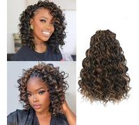 MLETUILPS Pre Looped Ocean Wave Crochet Hair 8 Paquetes Boho Curly Crochet Hair Short Ocean Braids Pre Twisted Synthetic Deep Wavy Crochet Braids for Women (1BH30#, 10 pulgadas)