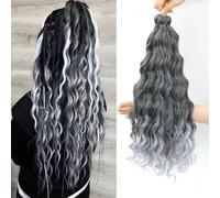 MLETULIPS Extensiones de pelo rizado con crochet rizado de ondas profundas, onduladas, onduladas, suaves, sintéticas, bohemias, onduladas, trenzas de crochet para mujeres (T1B/Grey#, 20 pulgadas/3