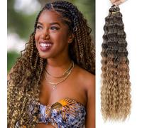 MLETULIPS Ocean Wave Crochet Extensiones de pelo Deep Wave Trenzado Crochet Pelo Suave Sintético Rizado Trenzado Crochet Pelo para Mujeres Negras (1B/30/27#, 22 inch (pack of 6）)