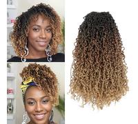 MLETULIPS Yanky Twist Crochet Hair Pre-Twisted Fluffy Spring Mini Twist Short Passion Twist Crochet Hair Senegalese Twist Curly Pre-Looped Crochet Trenzas de Pelo Trenzado (1B/30/27#, 8 pulgadas
