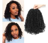 MLETULIPS Yanky Twist Crochet Hair Pre-twisted Fluffy Spring Mini Twist Short Passion Twist Crochet Hair Senegalese Twist Curly Pre-Looped Crochet Trenzas de Pelo Trenzado (1B, 8 pulgadas (paquete de