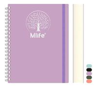 Mlife Cuaderno A4 rayado, 300Páginas Cuaderno espiral,PVC tapa dura con impresión árbol de la vida,100g/M² papel resistente a la tinta,Bolsillos expandibles,Cintas elásticas,21 * 28cm-Púrpura