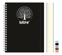 Mlife Cuaderno A4 rayado, 300Páginas Cuaderno espiral,PVC tapa dura con impresión árbol de la vida,100g/M² papel resistente a la tinta,Bolsillos expandibles,Cintas elásticas,21 * 28cm-Negro