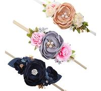 mligril Diademas florales para bebé niña, 3 unidades, diadema de nailon hecha a mano, corona de flores, diadema elástica para el cabello recién nacido, accesorios para el cabello, regalos para niñas