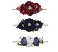 mligril Diademas florales para bebé niña, 3 unidades, diadema de nailon hecha a mano, corona de flores, diadema elástica para el cabello recién nacido, accesorios para el cabello, regalos para niñas