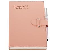 Mljtoyo Agenda 2026, día por página, A5, enero de 2026 a diciembre de 2026, una página al día, organizador de tapa dura con bolígrafo, calcomanías, (rosa, A5)