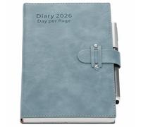 Mljtoyo Agenda 2026, día por página, A5, enero de 2026 a diciembre de 2026, una página al día, organizador de tapa dura con bolígrafo, calcomanías, (azul, A5)