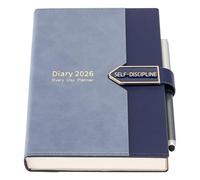 Mljtoyo Agenda A5 2026, día por página, agenda diaria de productividad de tapa dura, agenda anual completa de enero de 2026 a diciembre de 2026 con bolígrafo, pestañas laterales de colores, azul
