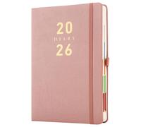 Mljtoyo Agenda Planificador 2026 A5, Organizador Diario Planificador 2026 Página al Día, Pestañas Laterales de Color, Agenda de Página Completa Tapa Dura, Portabolígrafos, Oro Rosa