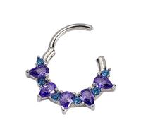 [Mllepjdh] Aro de nariz chapado en oro de moda de acero duradero acentuado con brillantes cristales de amatista y anillo de amatista para la nariz para uso casual, 1.2 8, No es una piedra preciosa