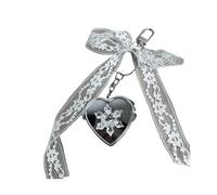 [Mllepjdh] Colgante de corazón espejo de corazón de copo de nieve portátil con cadena de amuletos, fácil de llevar, accesorios colgantes de moda para el maquillaje diario