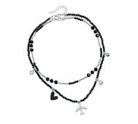 [Mllepjdh] Collar con colgante de avión gótico, dije de cuentas negras con diseño de picos y acentos de cristal, collar de avión gótico para mujeres de moda, フリーサイズ