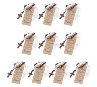 [Mllepjdh] Juego de pulseras de cuentas de madera religiosa, regalo de bautizo, caja de papel hueca, con tarjeta de agradecimiento y bolsa de organza