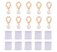 [Mllepjdh] Pulsera de rosario con cuentas de madera con cruz Primera Comunión con bolsa de organza para bautizo, regalo católico unisex para primera comunión a granel con bolsa de organza