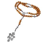 [Mllepjdh] Rosario católico con medalla de la Cruz de Perdón Cadena de Oración de Madera para Bautismo y Misa Regalo de Oración Collar de Oración Católico, Free Size