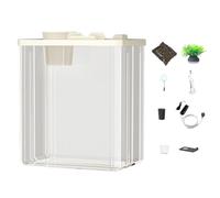 Mlllokfki Transparent Fish Tank, Compact Aquarium with Light, Atmosphere Light Fish Tank, Air Pump Included, Small Fish Habitat, Artificial Flowers Aquarium for Small Fish, Snail, Shrimp
