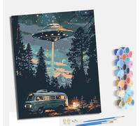 MLNMENG Pintura por números adulta pintada a mano kits de lienzo para principiantes pintura por números para decoración del hogar Con marco(40 x 50 cm) OVNIS en el bosque