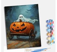 MLNMENG Pintura por Números Adultos Principiantes con Pinceles y Pinturas Acrílicas de Lienzo Decoración para el Hogar Con marco40 x 50 cm El fantasma en el carruaje de calabaza